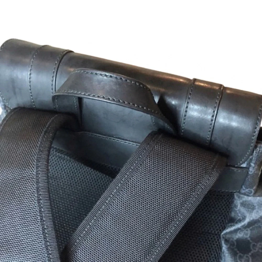 GUCCI GG SUPREME Soft Sided Coated Canvas Leather Black and Grey Backpack COA